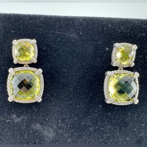 David Yurman Sterling, Lemon Quartz and Diamond Chatelaine Double Drop Earrings